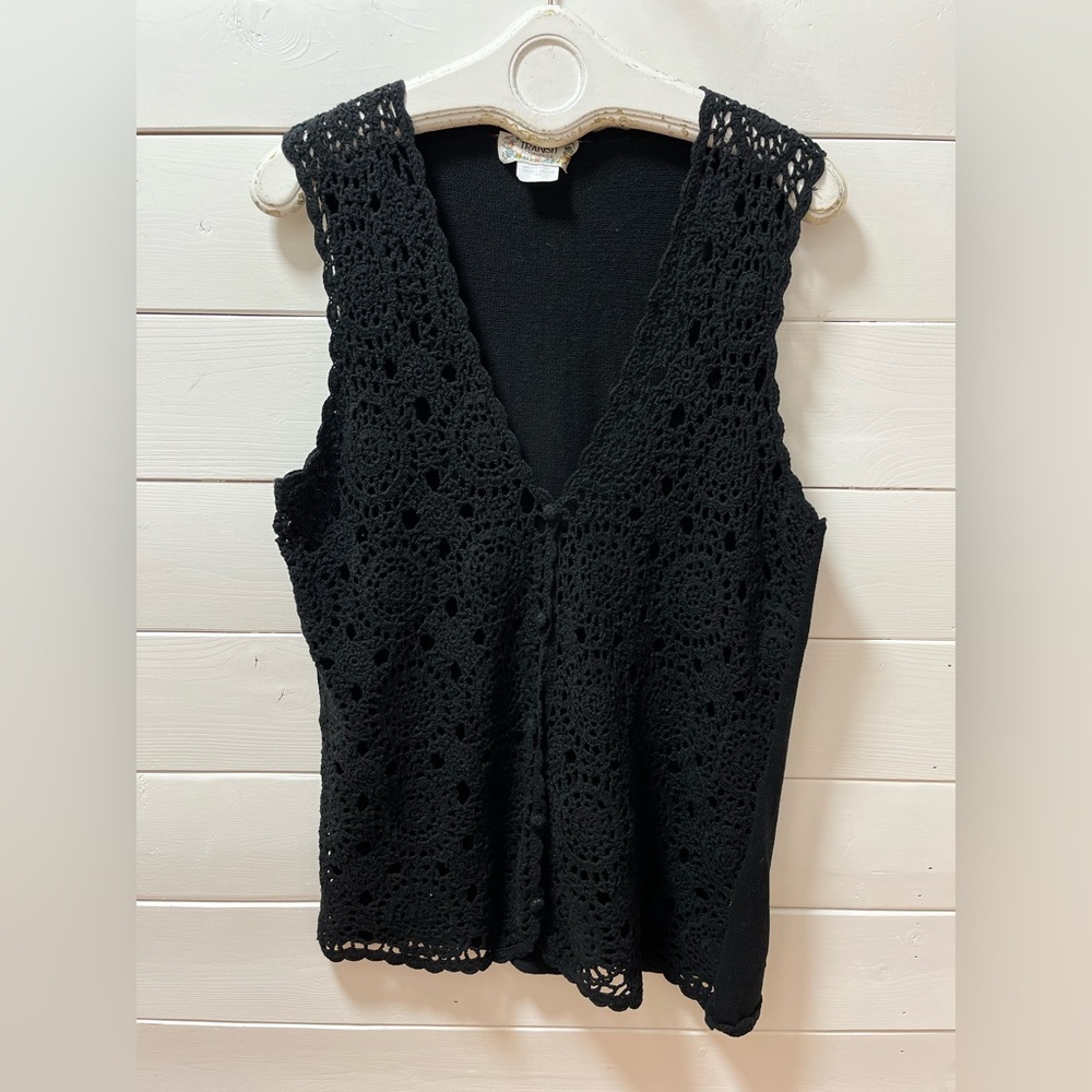 TRANSIT ROMANTIQUE – Black Crochet Knit Vest (Size M)